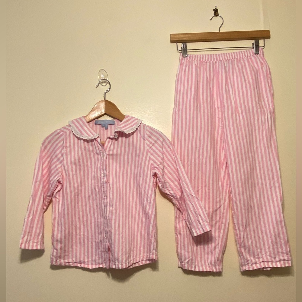 HILL HOUSE Kids Pink Striped Cotton Pajama Set. Size 9 /10 years